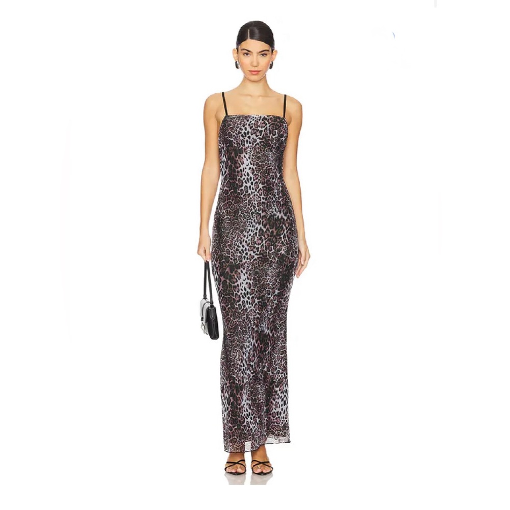Superdown Leopard Print Maxi Dress Mesh Bodycon Slip Dress Y2K 90s Style Size M